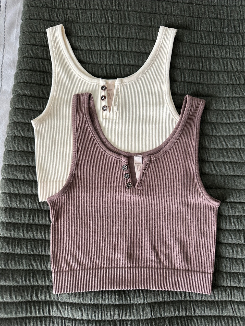 By Together Ribbed Henley Crop Tanks - Mauve & Cream Set